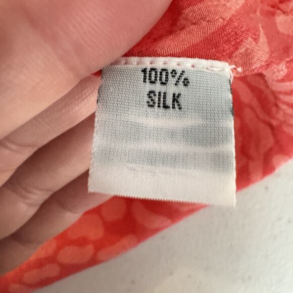 Amaya 100% Silk Embroidered Tunic Top Sz 44 US L Pink Coral Tropical Boho Flowy - Picture 8 of 13